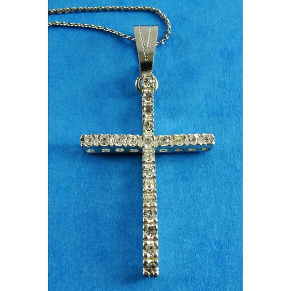Rhinestone Cross Pendant on Chain Necklace Religious Jewelry - Picture 3 of 6